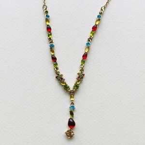 Vintage Liz Claiborne Multi‑Color Rhinestone Lariat Necklace